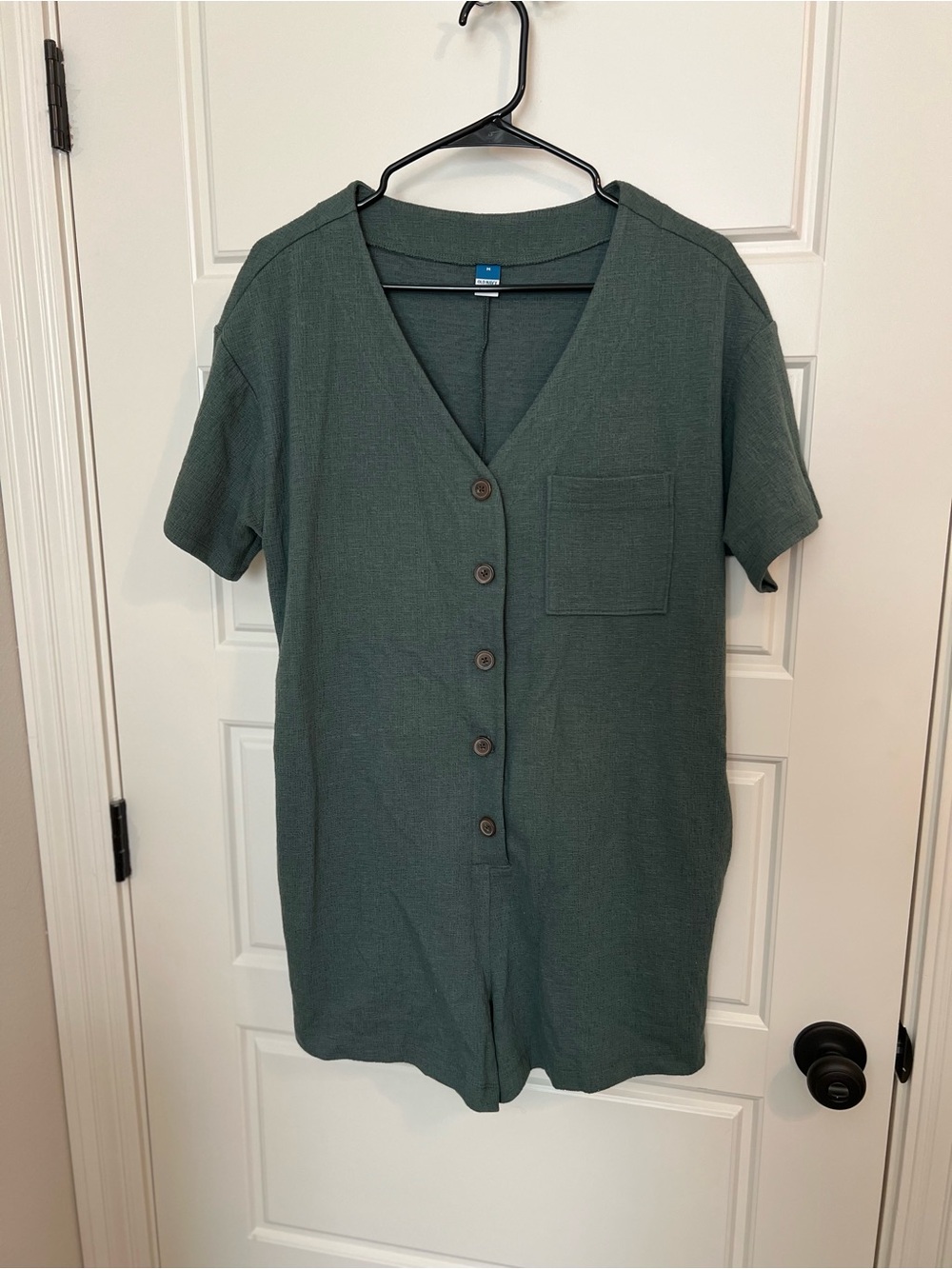 Old Navy Short-Sleeve V-Neck Romper in Olive Green